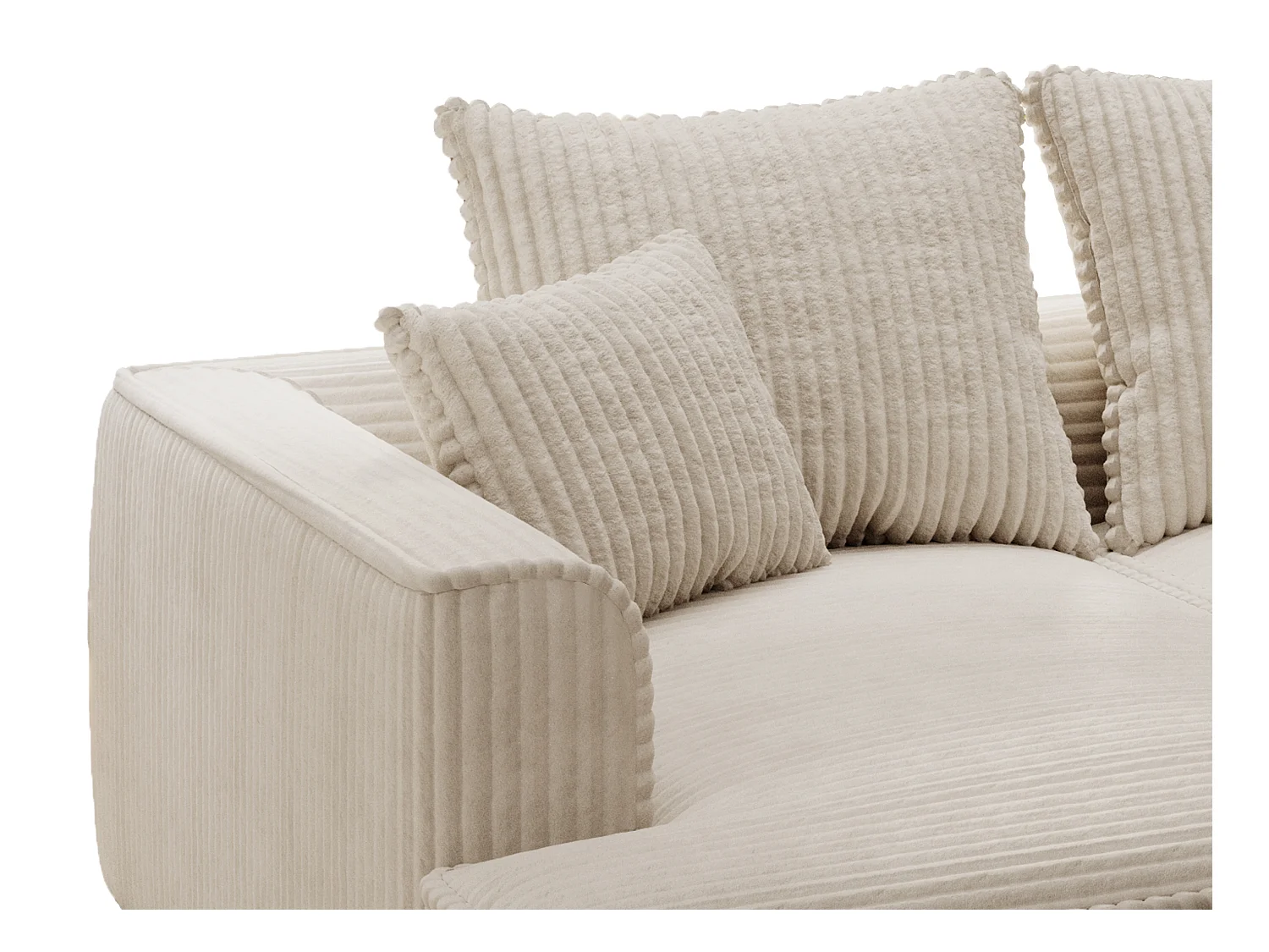 Comfortabele driezitsbank met diepe zitting van beige ribfluweel met brede ribbels PINETA