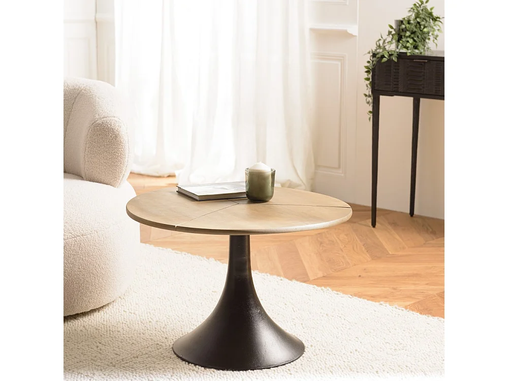 JAMES - Table d'appoint 65x65cm plateau en manguier pied évasé noir
