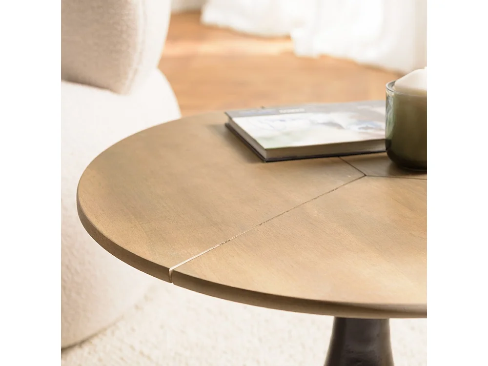 JAMES - Table d'appoint 65x65cm plateau en manguier pied évasé noir