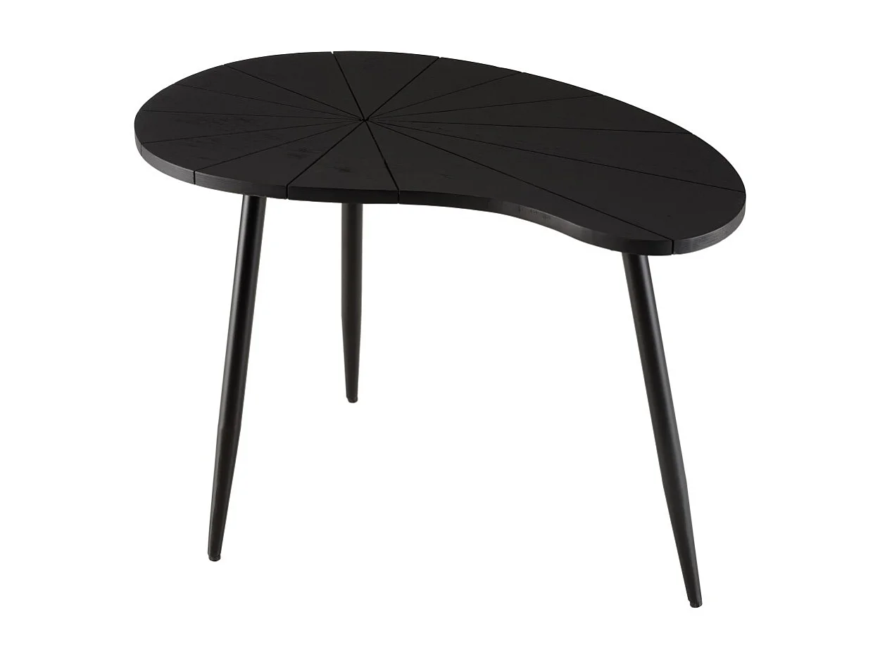 JAMES - Table d'appoint ovoïde plateau texturé noir mat pieds noir