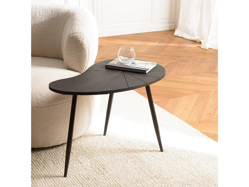 JAMES - Table d'appoint ovoïde plateau texturé noir mat pieds noir