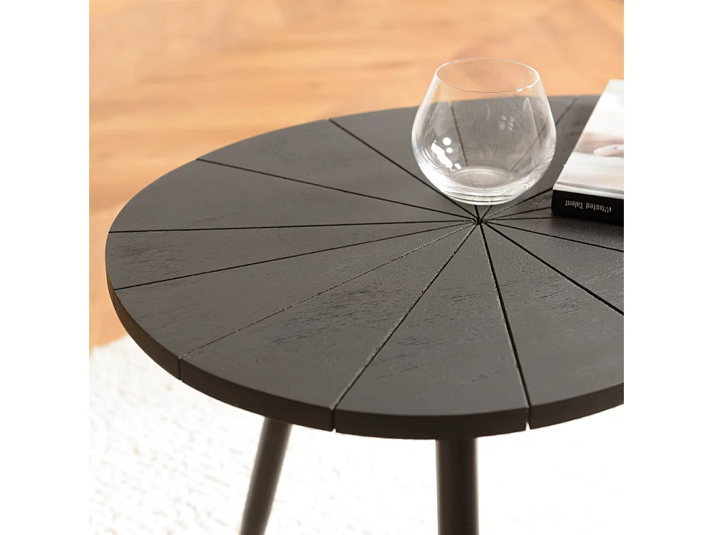 JAMES - Table d'appoint ovoïde plateau texturé noir mat pieds noir