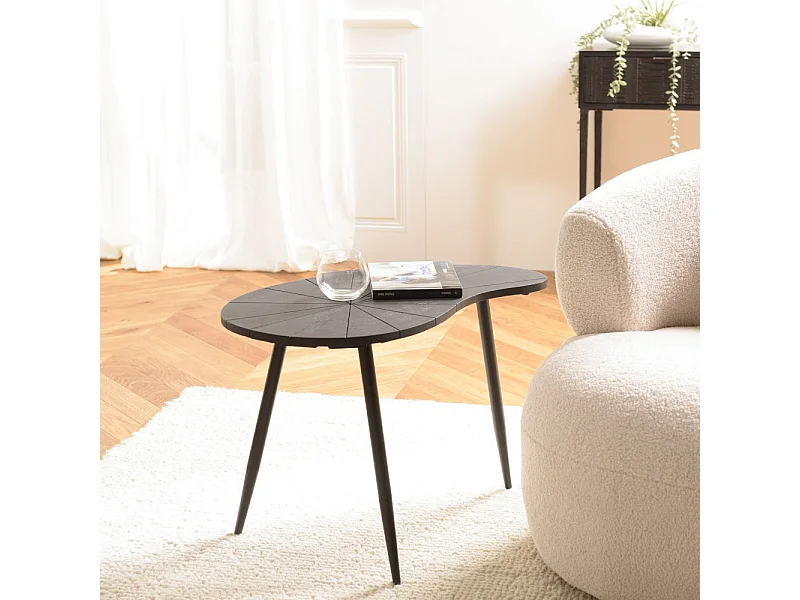 JAMES - Table d'appoint ovoïde plateau texturé noir mat pieds noir