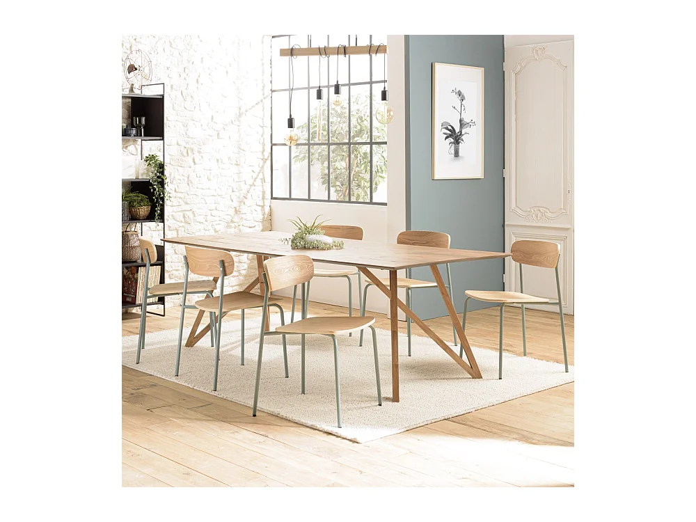 TOM - Lot de 2 chaises « écolier » bois de frêne pieds acier vert