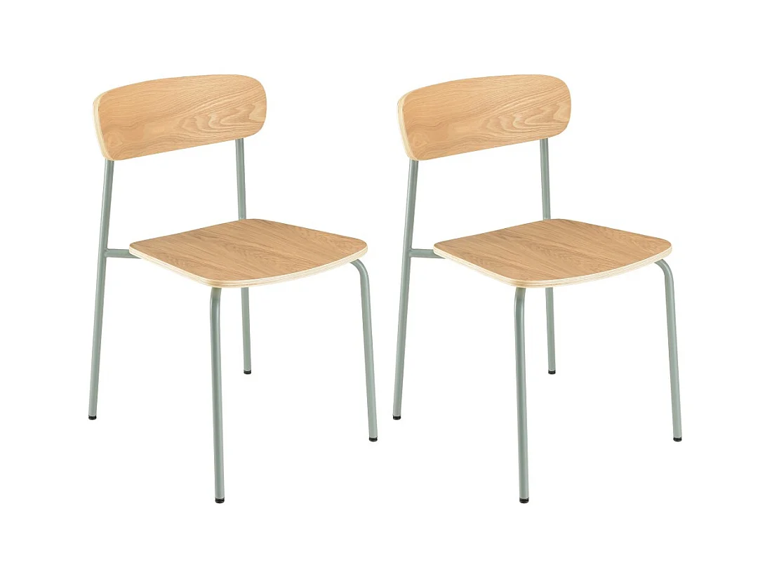 TOM - Lot de 2 chaises « écolier » bois de frêne pieds acier vert