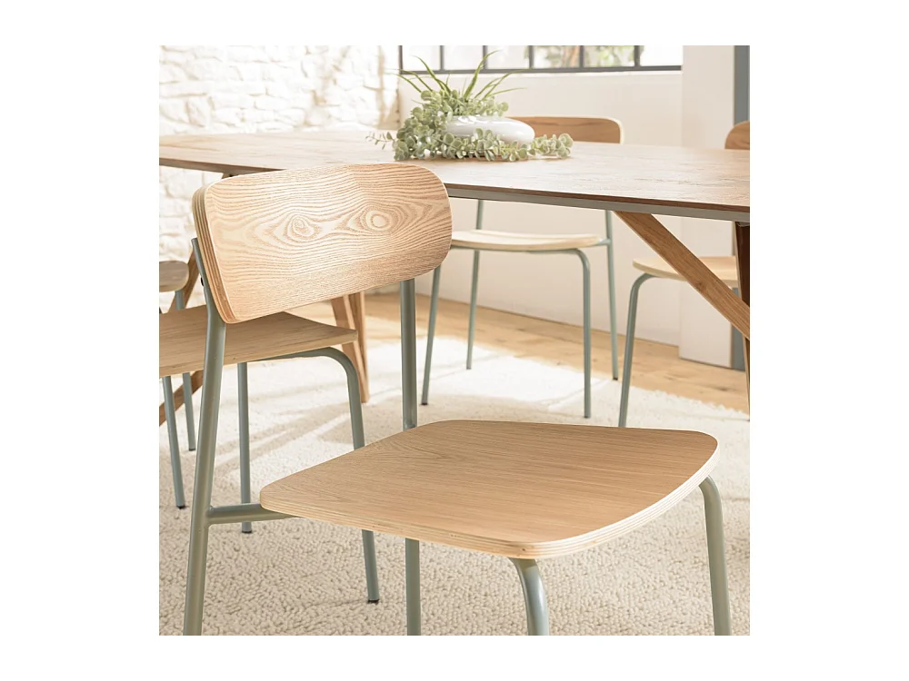 TOM - Lot de 2 chaises « écolier » bois de frêne pieds acier vert
