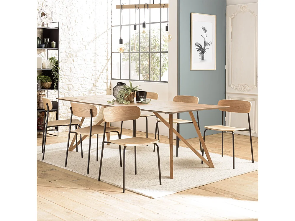 TOM - Lot de 2 chaises « écolier » en bois de frêne pieds acier noir