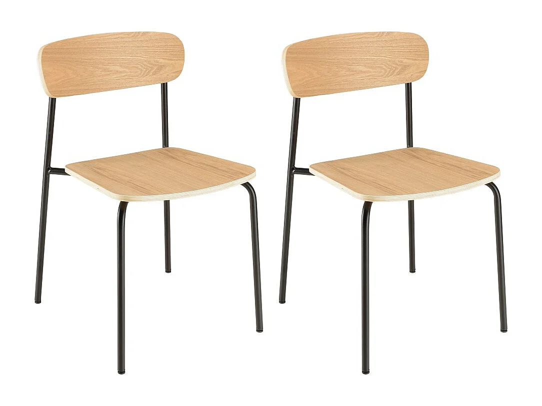 TOM - Lot de 2 chaises « écolier » en bois de frêne pieds acier noir