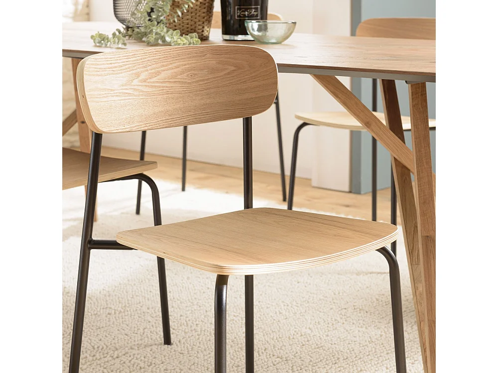 TOM - Lot de 2 chaises « écolier » en bois de frêne pieds acier noir