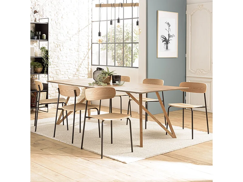 TOM - Lot de 2 chaises « écolier » en bois de frêne pieds acier noir