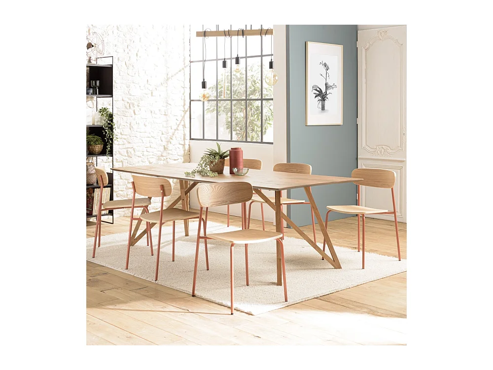 TOM - Lot de 2 chaises écolier en bois de frêne et acier terracotta