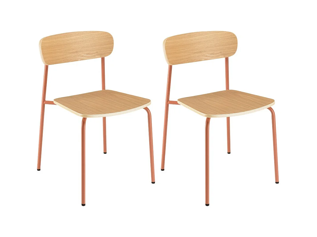 TOM - Lot de 2 chaises écolier en bois de frêne et acier terracotta