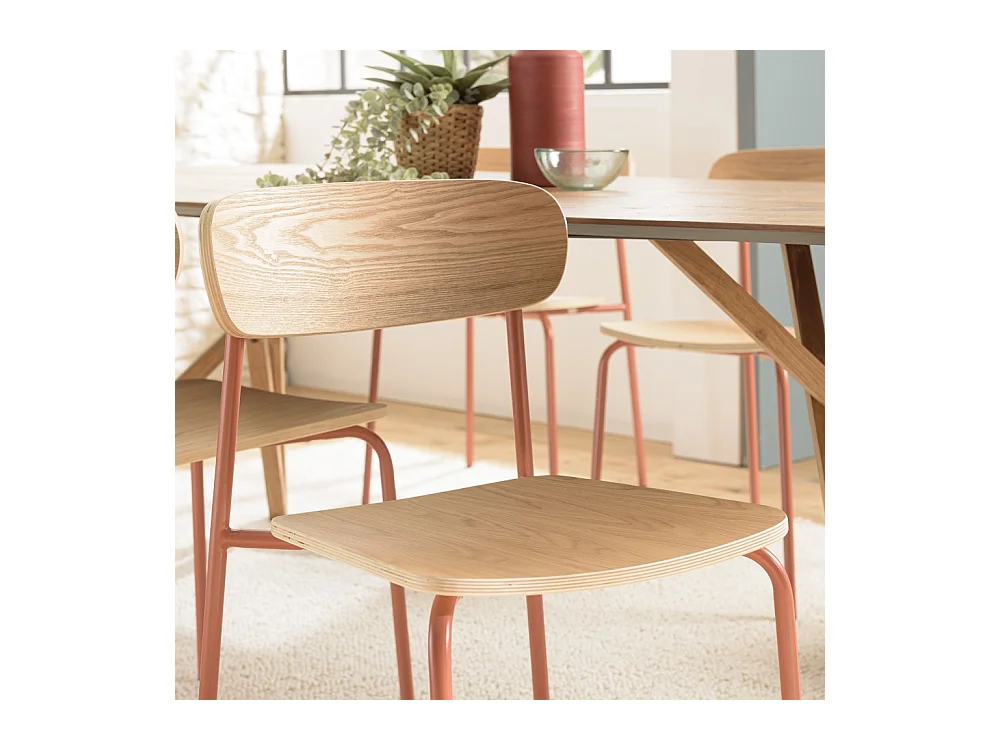 TOM - Lot de 2 chaises écolier en bois de frêne et acier terracotta
