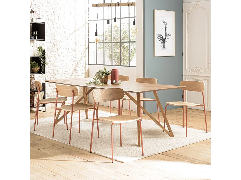 TOM - Lot de 2 chaises écolier en bois de frêne et acier terracotta