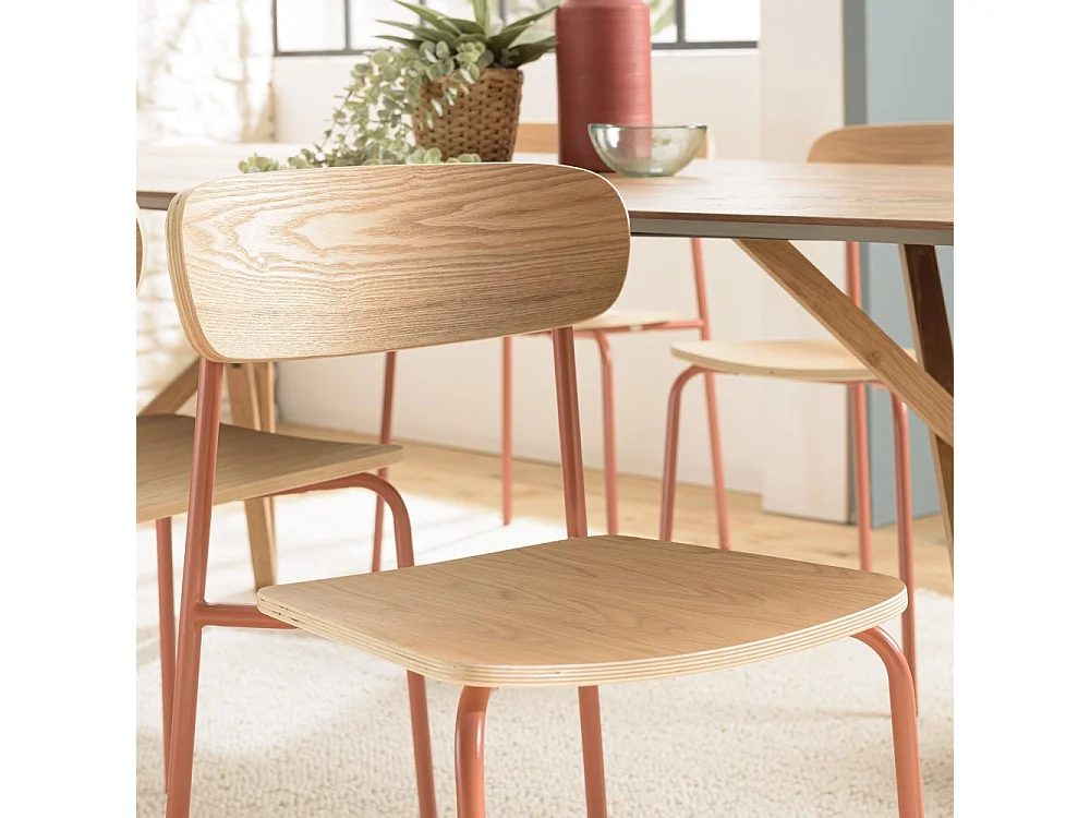 TOM - Lot de 2 chaises écolier en bois de frêne et acier terracotta