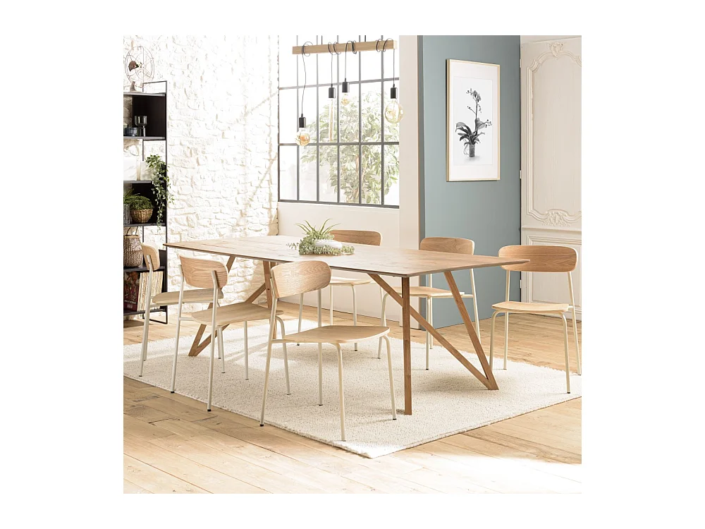 TOM - Lot de 2 chaises « écolier » en bois de frêne pieds acier blanc