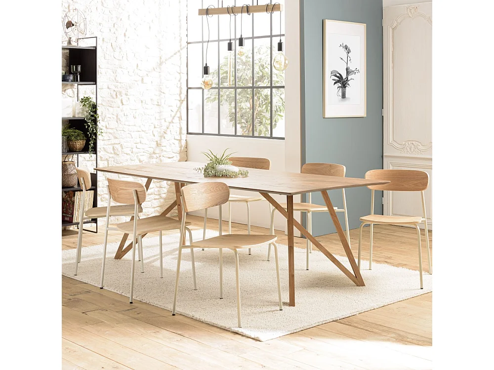 TOM - Lot de 2 chaises « écolier » en bois de frêne pieds acier blanc