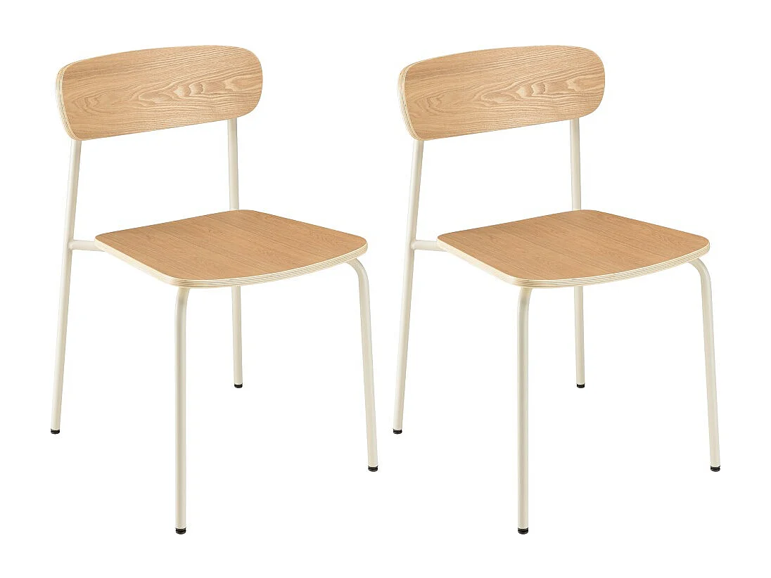 TOM - Lot de 2 chaises « écolier » en bois de frêne pieds acier blanc
