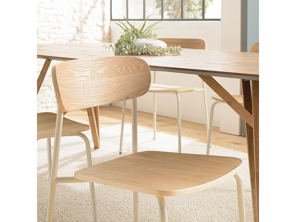 TOM - Lot de 2 chaises « écolier » en bois de frêne pieds acier blanc