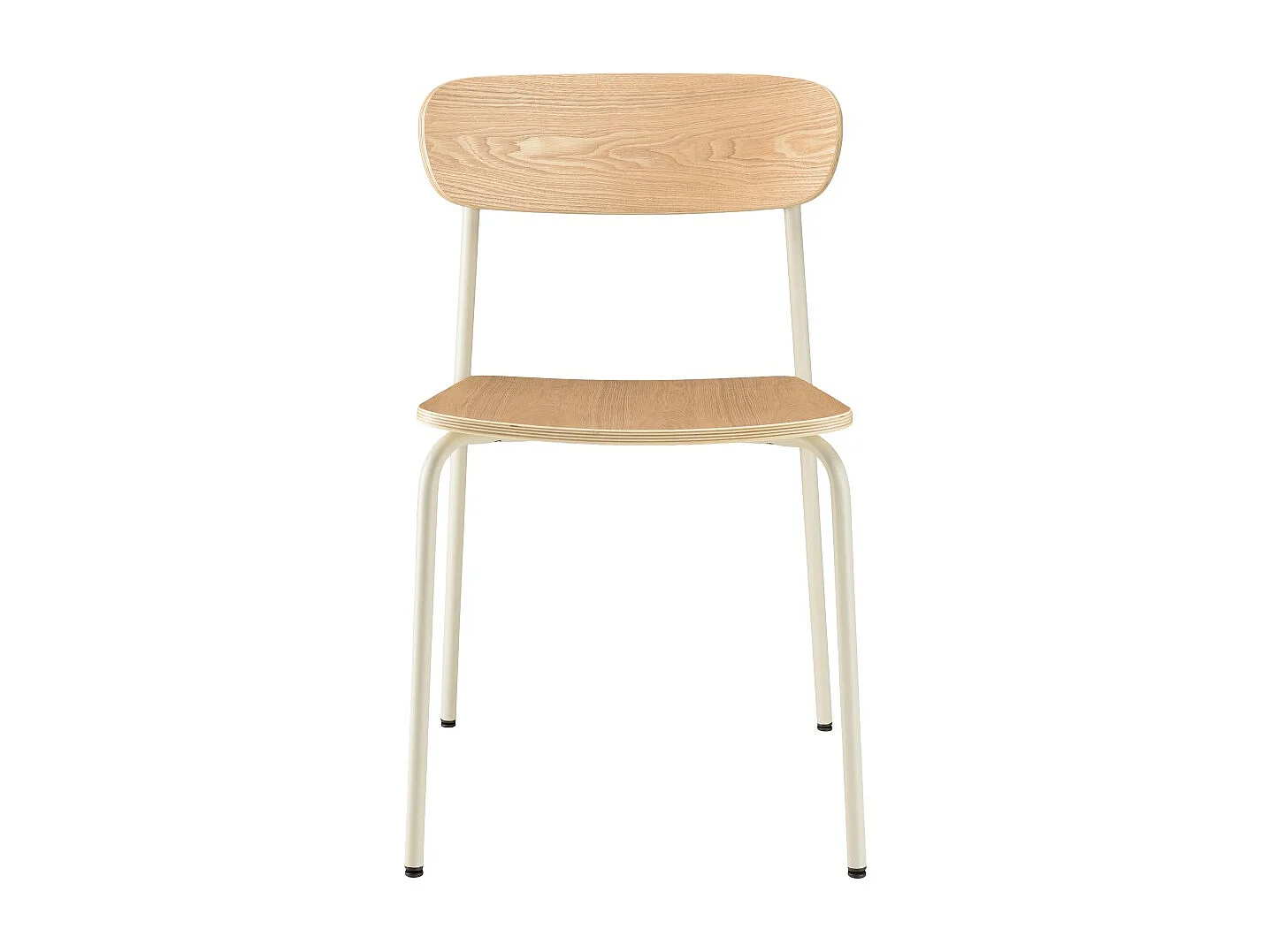 TOM - Lot de 2 chaises « écolier » en bois de frêne pieds acier blanc