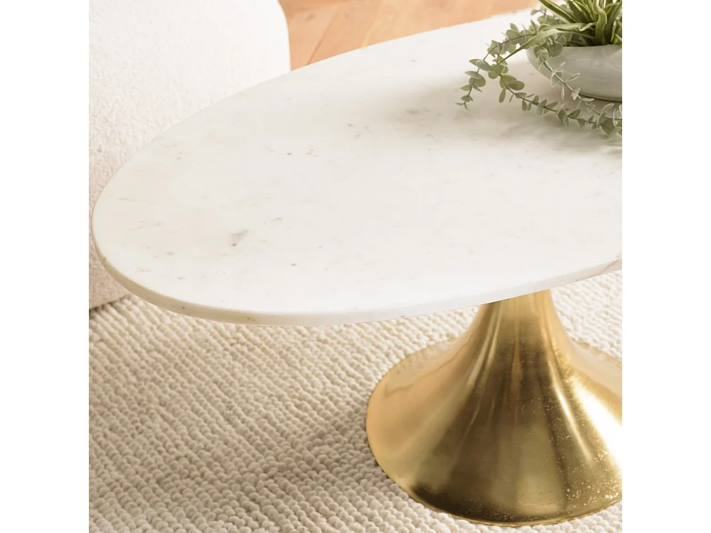 JAMES - Table basse 100x56cm plateau marbre pied évasé doré