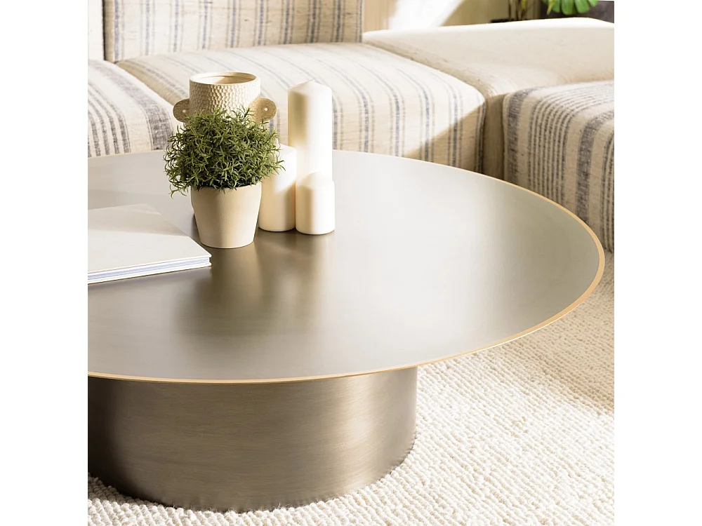 JAMES - Table basse ronde 120x120cm en métal noir et bordure dorée