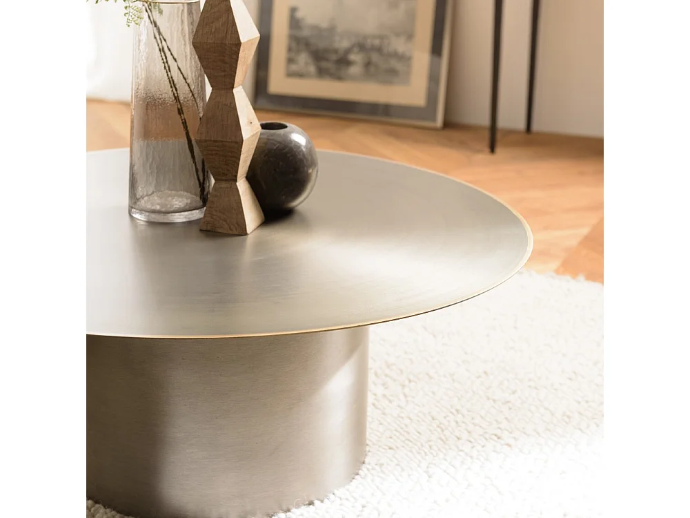 JAMES - Table basse ronde 80x80cm en métal noir et bordure dorée