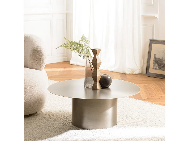 JAMES - Table basse ronde 80x80cm en métal noir et bordure dorée