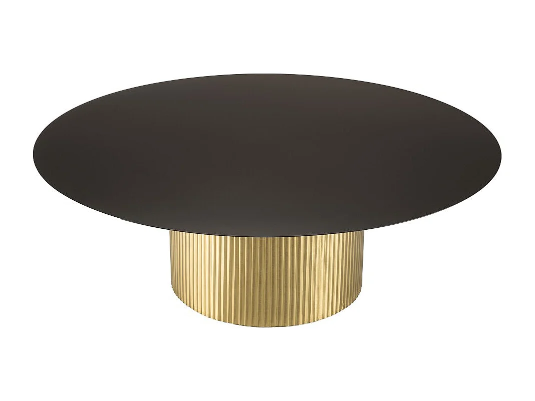 JAMES - Table basse ronde 110x110cm plateau métal noir pied strié doré