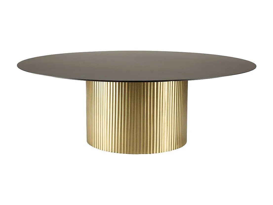 JAMES - Table basse ronde 110x110cm plateau métal noir pied strié doré