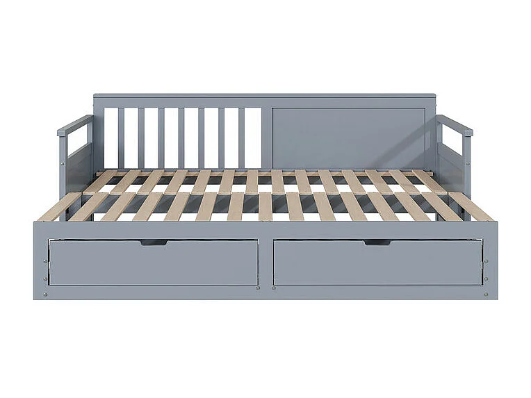 Lit gigogne 90/180x190cm en bois massif - 2 tiroirs à roulettes - Gris
