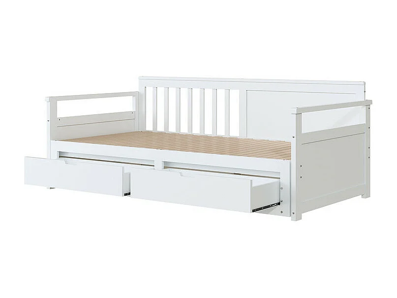 Cama nido 90/180x190cm de madera maciza - 2 cajones con ruedas - Blanco