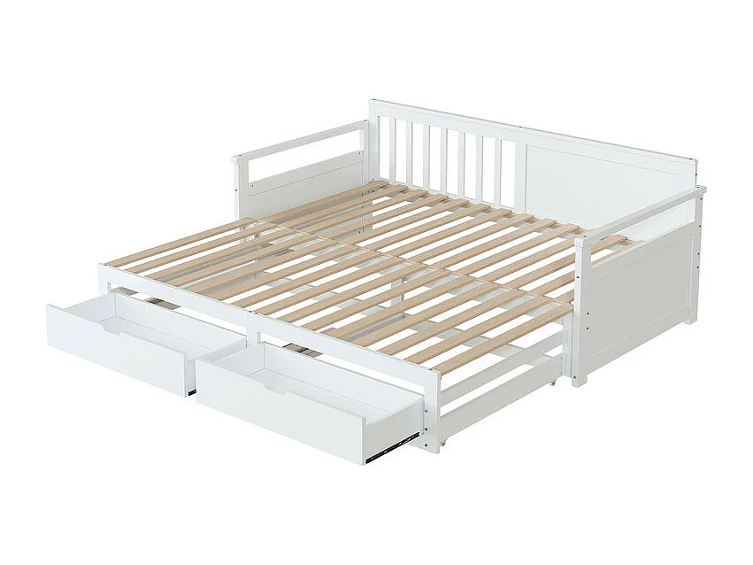 Cama nido 90/180x190cm de madera maciza - 2 cajones con ruedas - Blanco