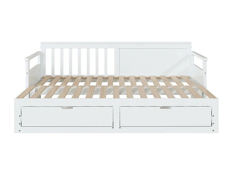 Letto estraibile 90/180x190cm in legno massello - 2 cassetti su ruote - Bianco