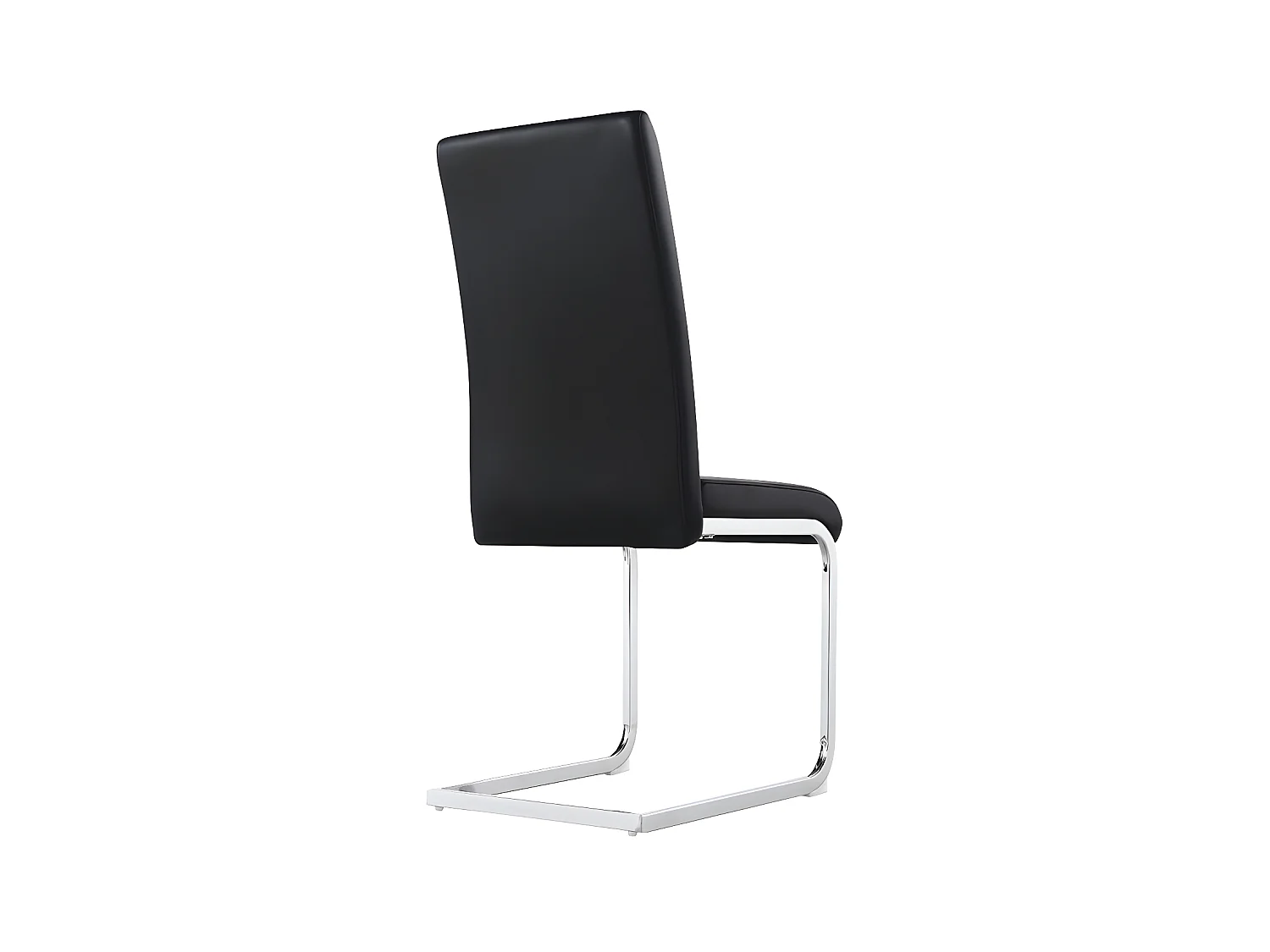 Lot de 4 Chaises cantilever - structure en métal chromé - rembourrées en similicuir - décoration rayée - Noir