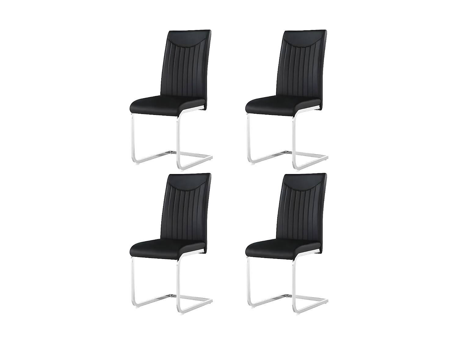 Lot de 4 Chaises cantilever - structure en métal chromé - rembourrées en similicuir - décoration rayée - Noir