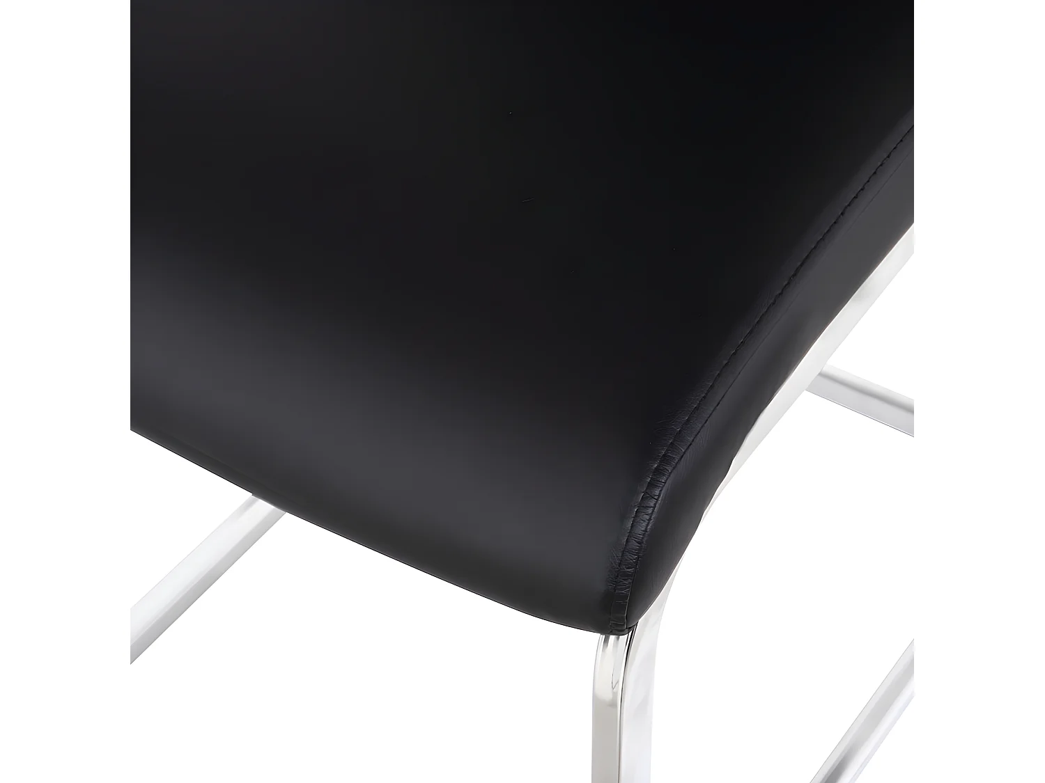 Lot de 4 Chaises cantilever - structure en métal chromé - rembourrées en similicuir - décoration rayée - Noir