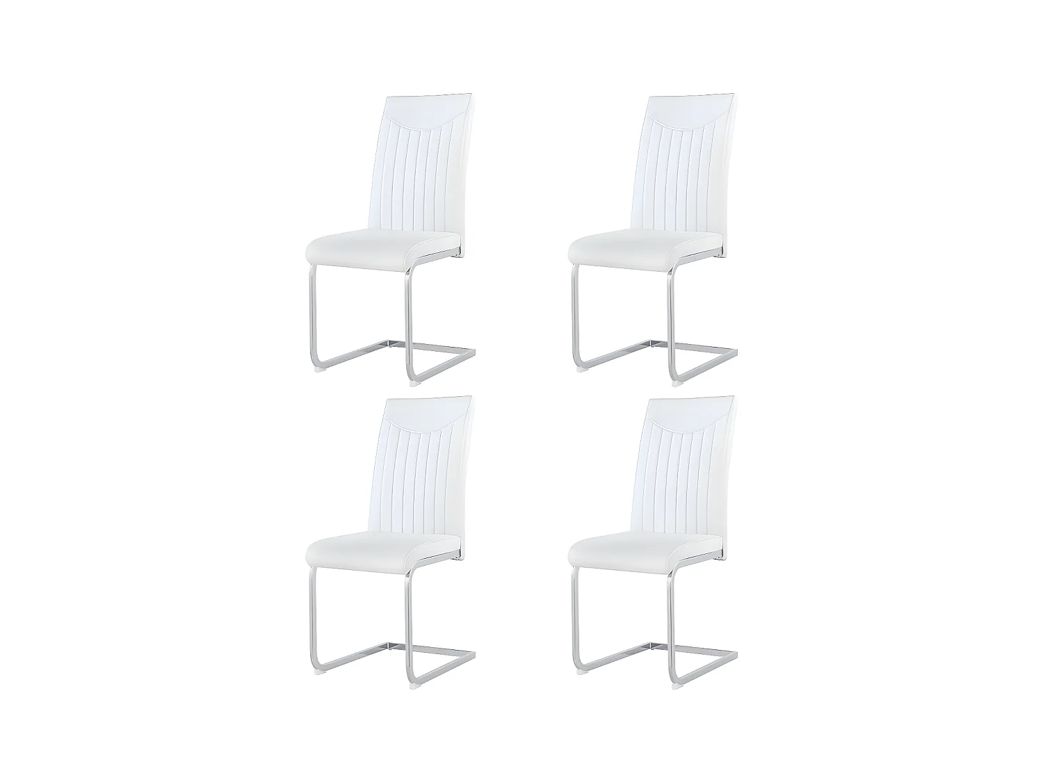 Lot de 4 Chaises cantilever - structure en métal chromé - rembourrées en similicuir - décoration rayée - Blanc