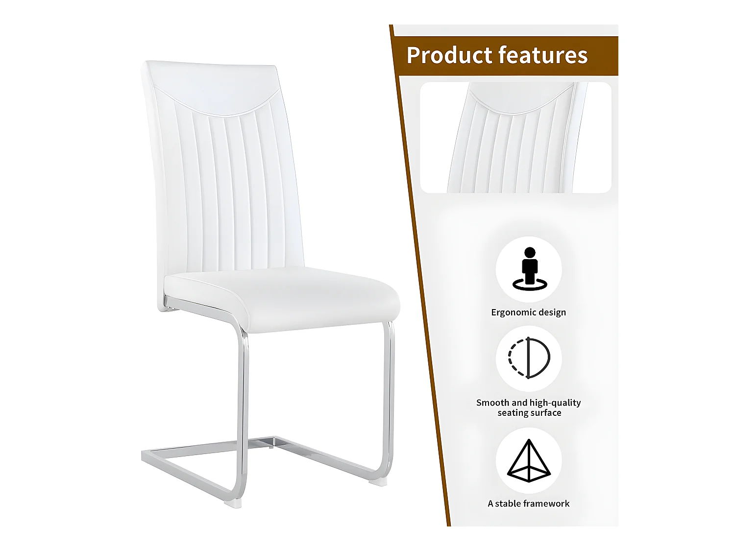 Set van 4 sledestoelen - chroom metalen structuur - bekleed met kunstleer - gestreepte decoratie - Wit