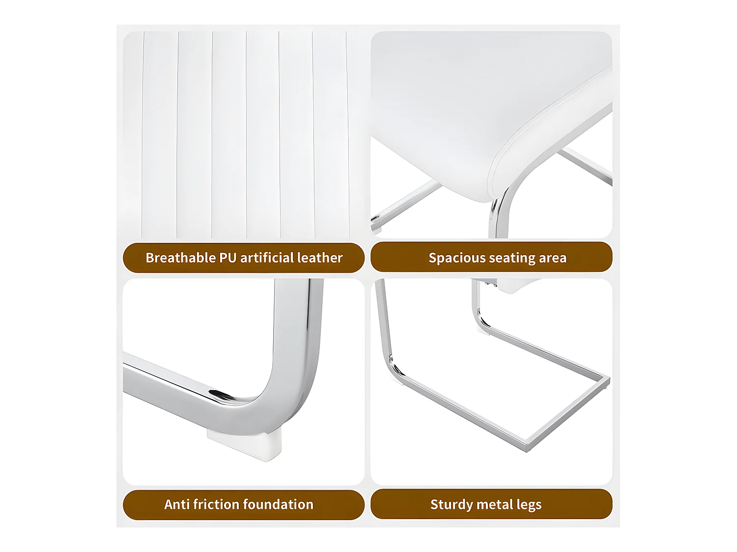 Set van 4 sledestoelen - chroom metalen structuur - bekleed met kunstleer - gestreepte decoratie - Wit
