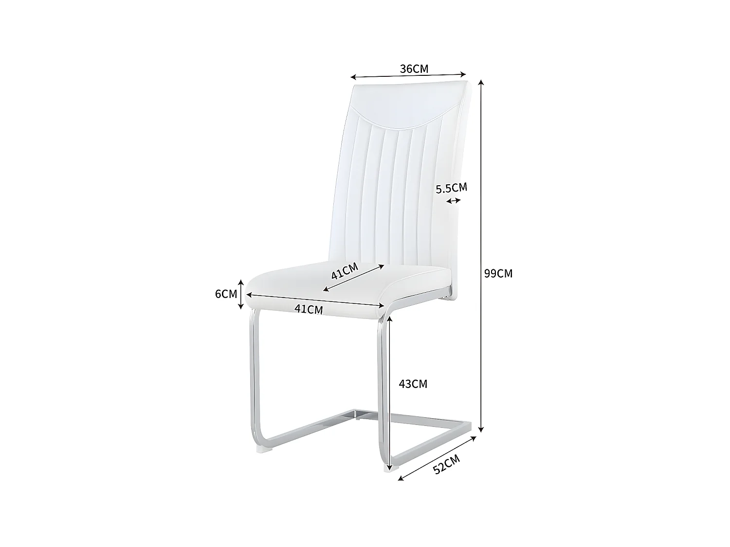 Set van 4 sledestoelen - chroom metalen structuur - bekleed met kunstleer - gestreepte decoratie - Wit