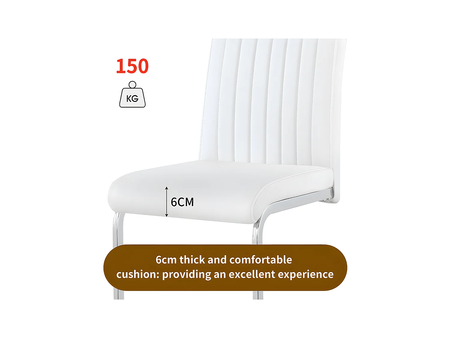 Set van 4 sledestoelen - chroom metalen structuur - bekleed met kunstleer - gestreepte decoratie - Wit