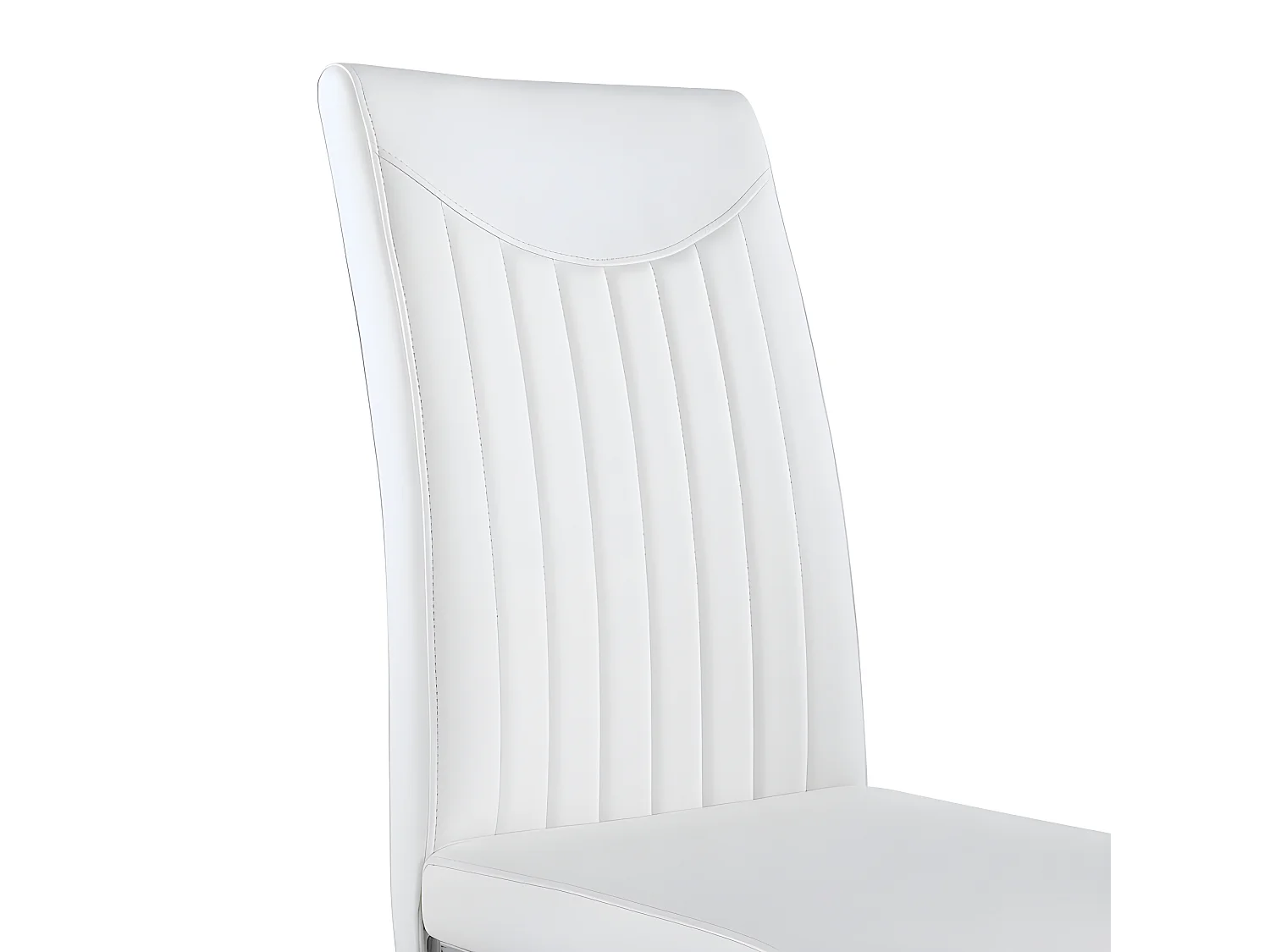 Lot de 4 Chaises cantilever - structure en métal chromé - rembourrées en similicuir - décoration rayée - Blanc