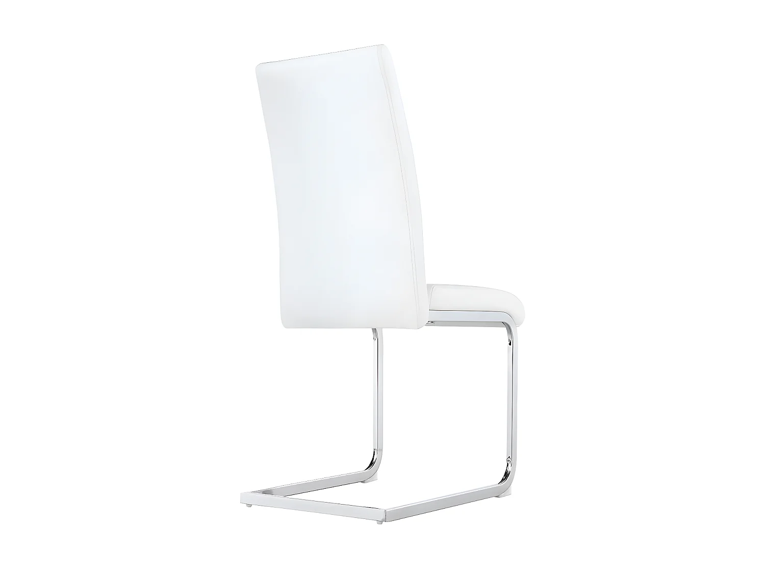 Lot de 4 Chaises cantilever - structure en métal chromé - rembourrées en similicuir - décoration rayée - Blanc