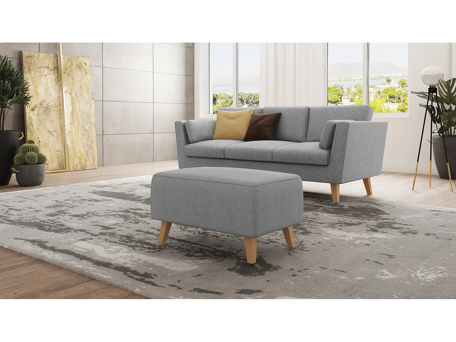 Fußhocker mit Holzbeinen im skandinavischen Stil Tristan