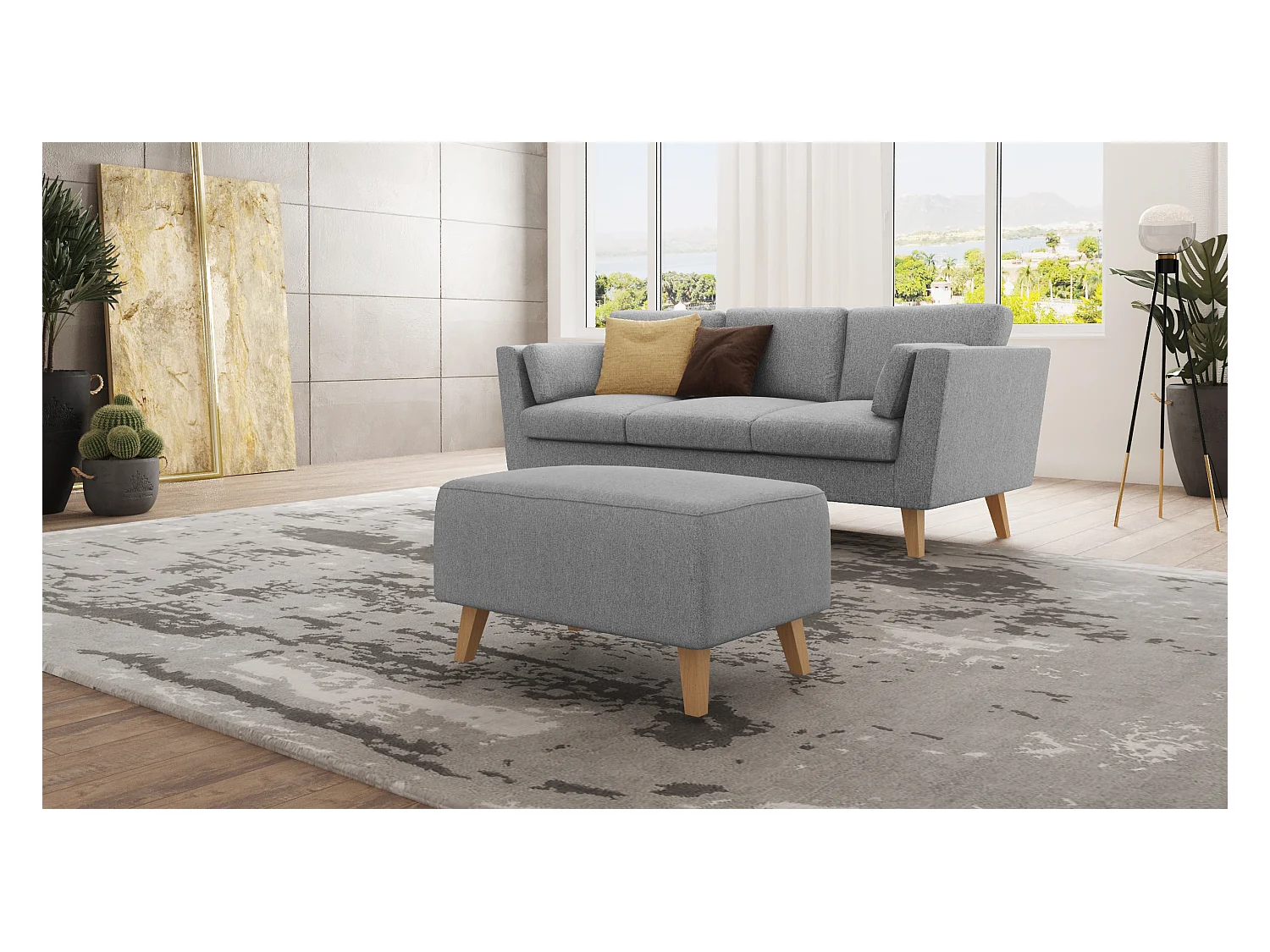 Pouf avec pieds en bois de style scandinave Tristan