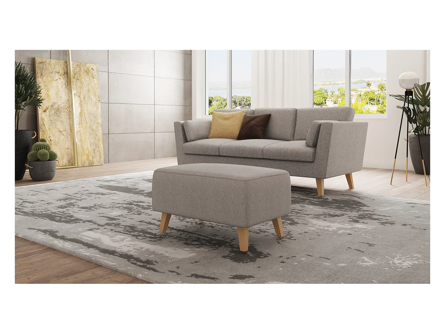 Pouf avec pieds en bois de style scandinave Tristan