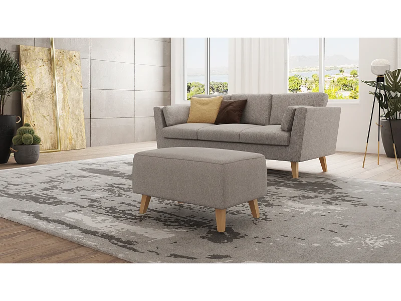 Pouf avec pieds en bois de style scandinave Tristan