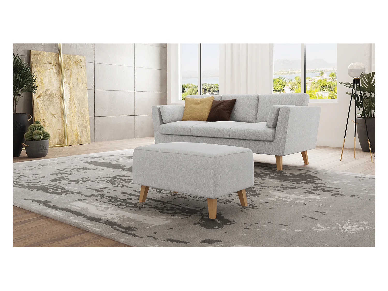 Pouf avec pieds en bois de style scandinave Tristan