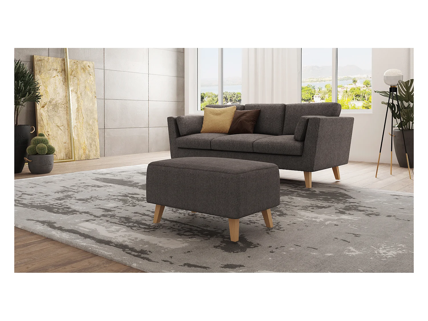 Pouf avec pieds en bois de style scandinave Tristan